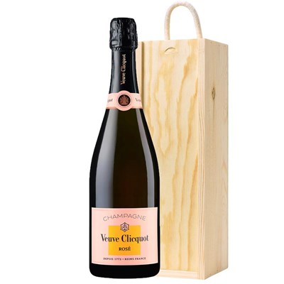 Veuve Clicquot Rose Label 75cl In Wooden Sliding Lid Gift Box